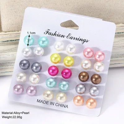 30 Pcs  Colorful Pearl Stud Earrings Set